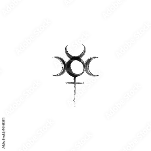 Circe an enchantress and a minor goddess in ancient Greek mythology, symbol, tattoo art black water coulor ink