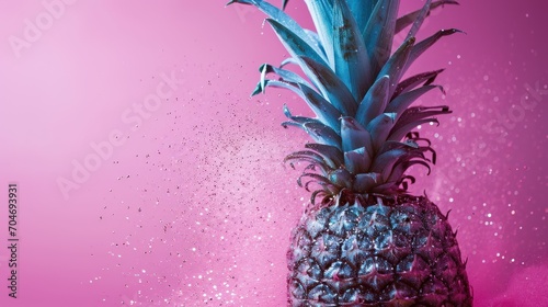  a close up of a pineapple on a pink background with a splash of water on the bottom of the pineapple. photo