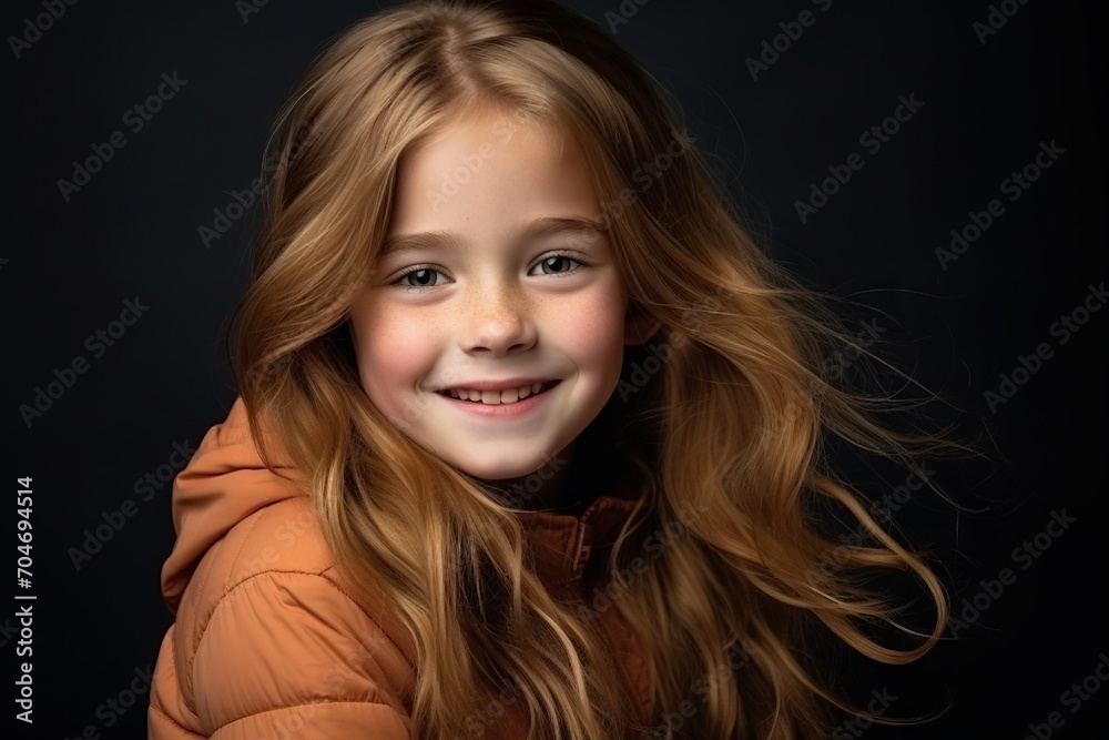 Portrait of a beautiful little girl with long hair over dark background Portrait of a beautiful little girl with long hair over dark background