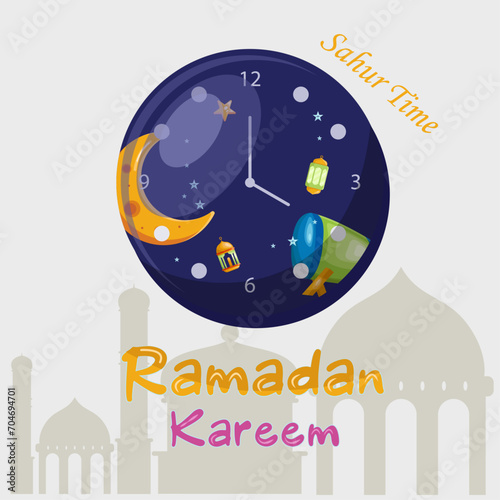 Ramadan kareem, welcome ramadan, ramadan clock, sahur times photo