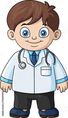 Cute doctor boy cartoon on white background