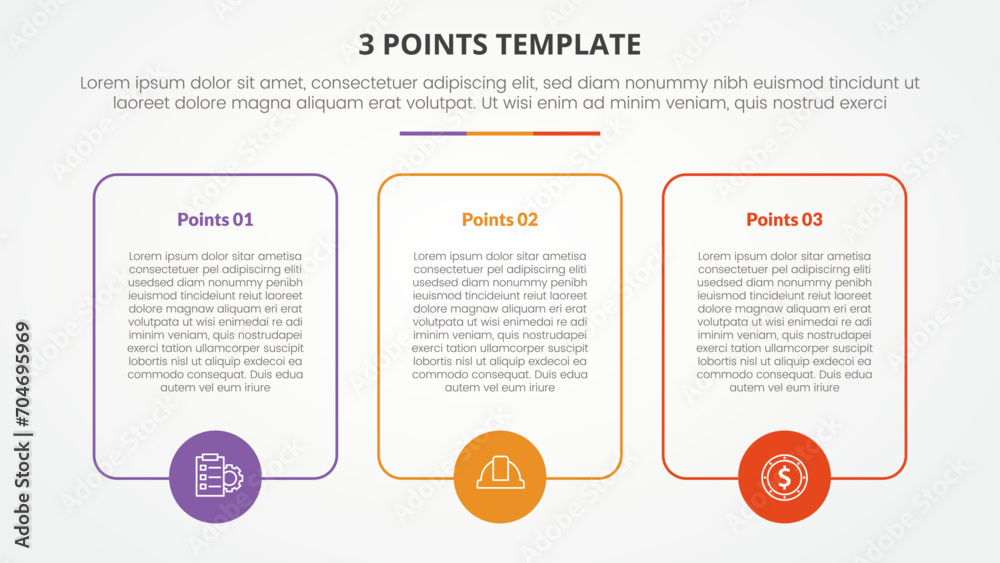 Fototapeta premium 3 points stage template infographic concept for slide presentation with big box outline with circle on bottom with 3 point list with flat style