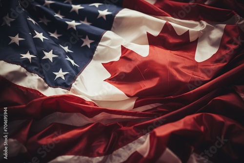American and Canadian flags together photo