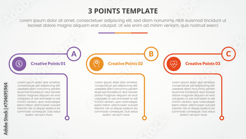 3 points stage template infographic concept for slide presentation with creative outline table circle with 3 point list with flat style