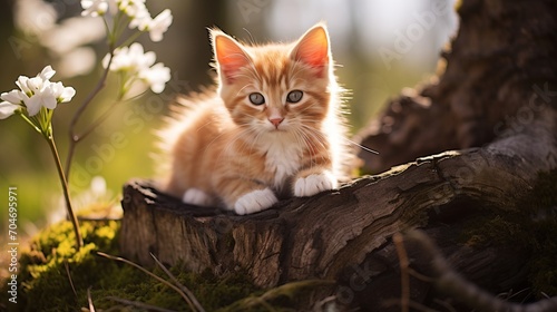 Adorable little kitten joyfully discovering the enchanting beauty of nature s wonders