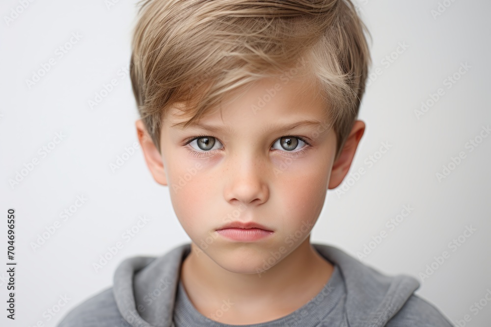 Portrait of a little boy with blond hair on a gray background Portrait of a little boy with blond hair on a gray background