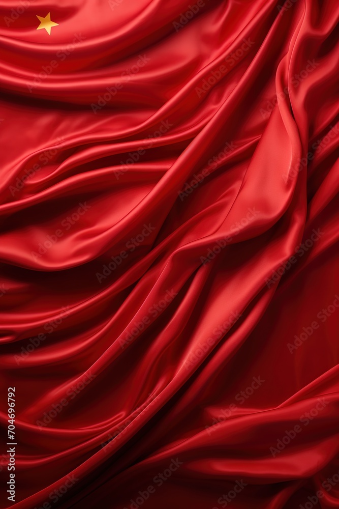 Red silk fabric with a gold star