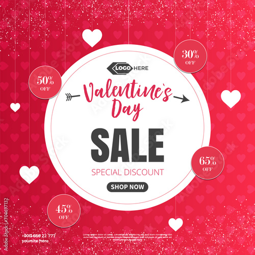 Happy valentine's day background with sale banner template or valentine's day sale Banner or sale banner