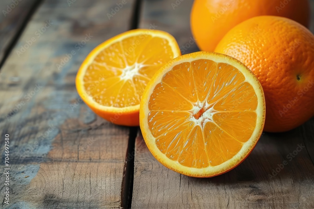 Fresh orange on a wooden table Vibrant and juicy Fresh orange on a wooden table Vibrant and juicy