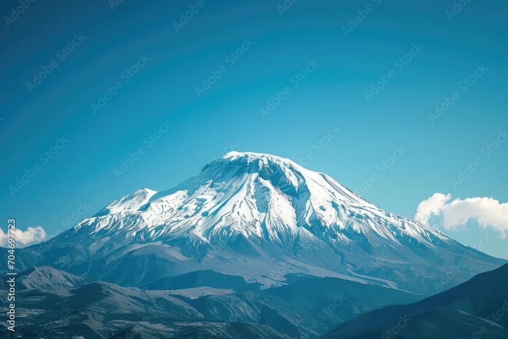 Pristine snow-capped mountain under a clear blue sky