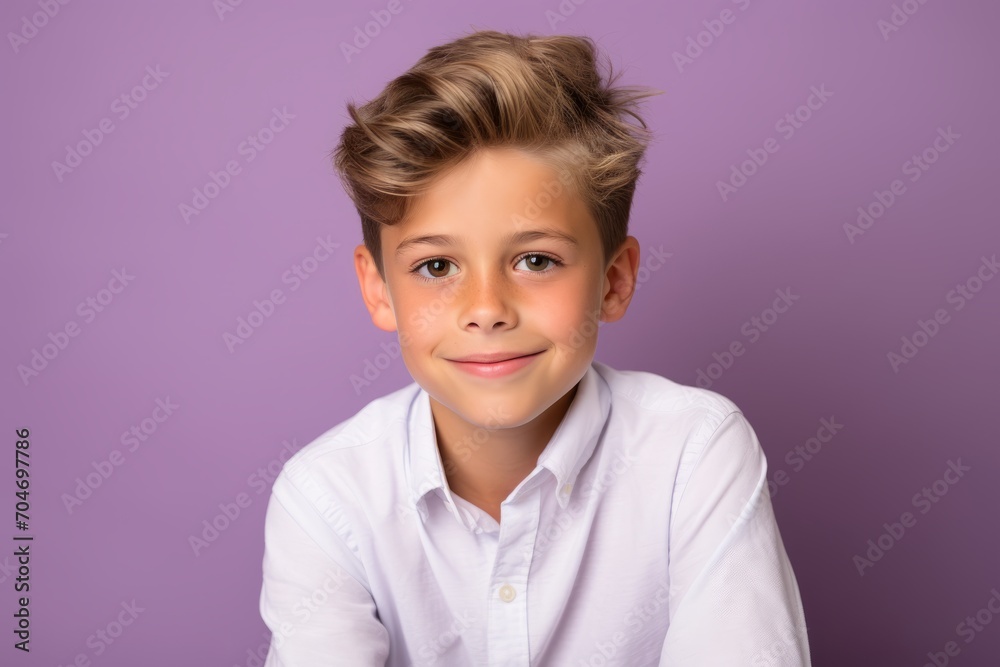 Portrait of a little boy in a white shirt on a purple background. Portrait of a little boy in a white shirt on a purple background.