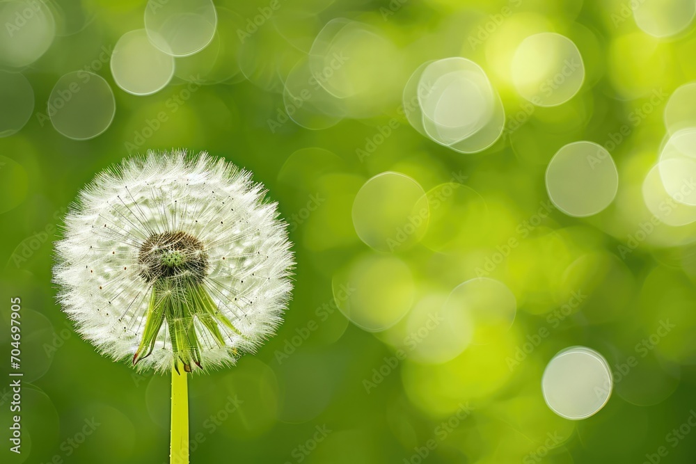 Sunlit dandelion against a blurred green background Sunlit dandelion against a blurred green background