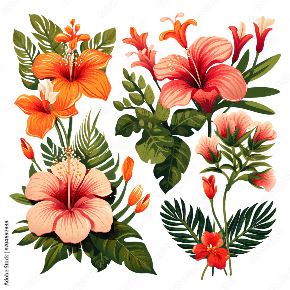 flowers arrangement, colorful spring flowers, flowers sticker isolated, Flower compositions, transparent background cutout
