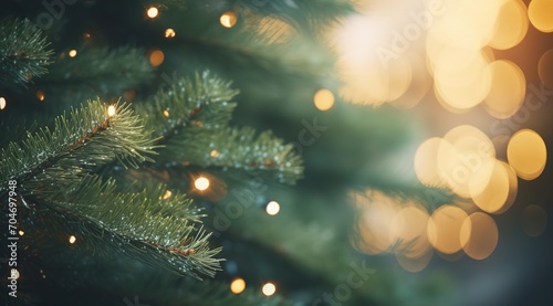 Close up of a decorated Christmas tree with blurred background