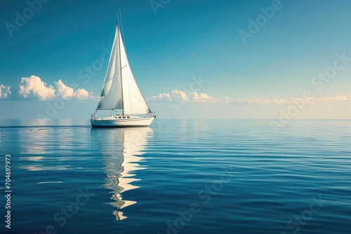 White sailboat gliding on a calm blue sea Serenity