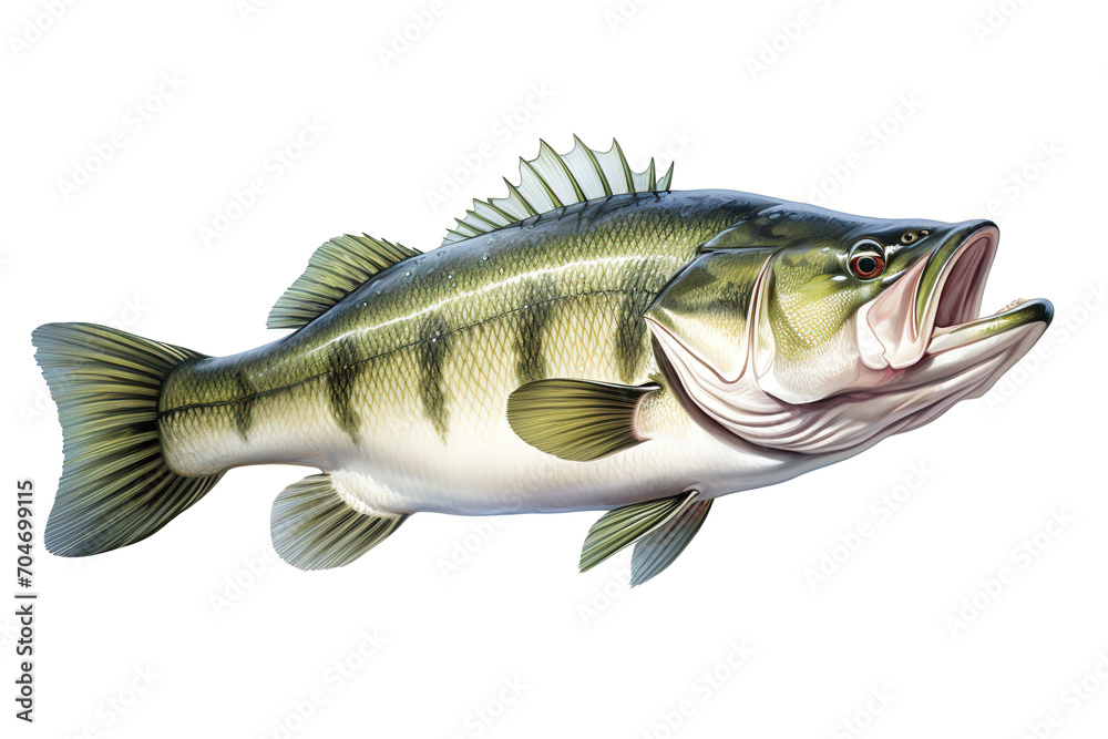 Image of a largemouth bass isolated on white background. Fish. Underwater animals. Generative AI. - obrazy, fototapety, plakaty 