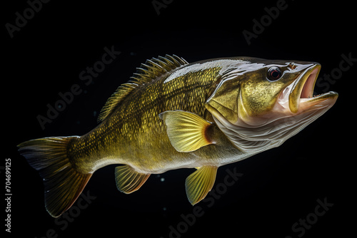 Image of a largemouth bass isolated on black background. Fish. Underwater animals. Generative AI. photo