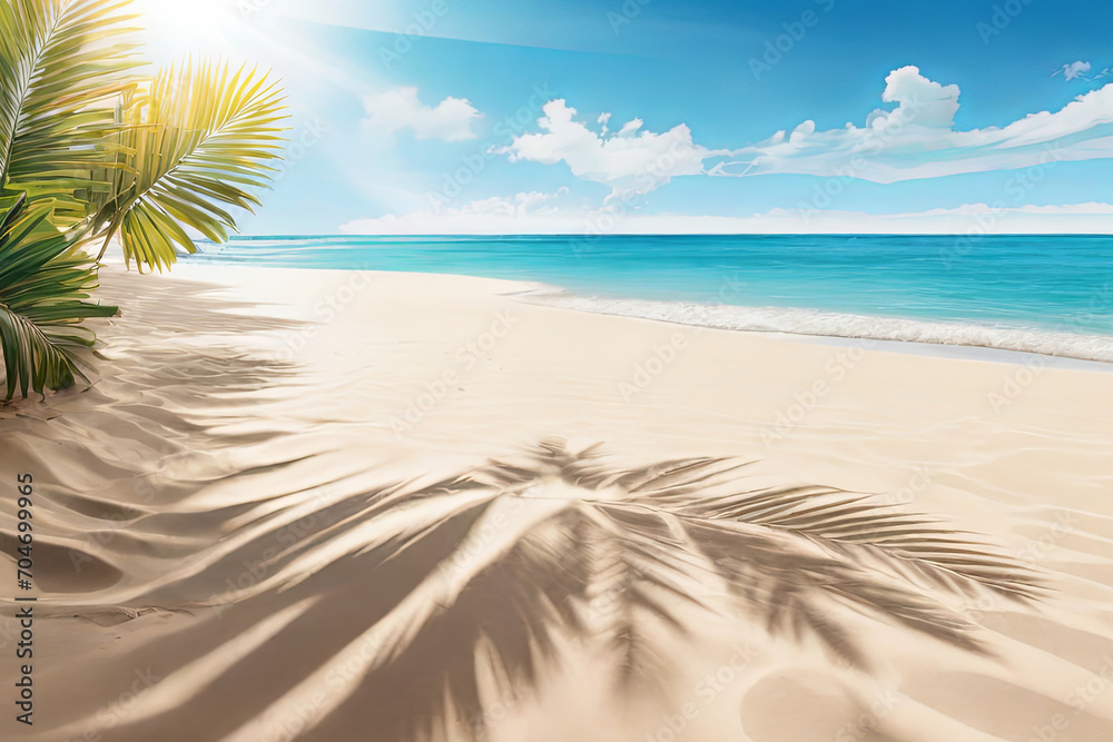 Serenity from above. Abstract sandy beach, blue waves, sunlit beauty. Summer vacation banner with spa-like natural allure. Ideal for relaxation. Serenity from above. Abstract sandy beach, blue waves, sunlit beauty. Summer vacation banner with spa-like natural allure. Ideal for relaxation.
