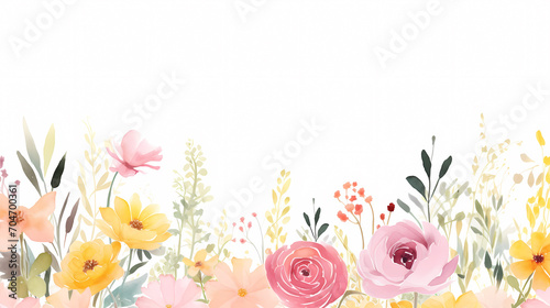 Floral frame with watercolor flowers, decorative flower background pattern, watercolor floral border background