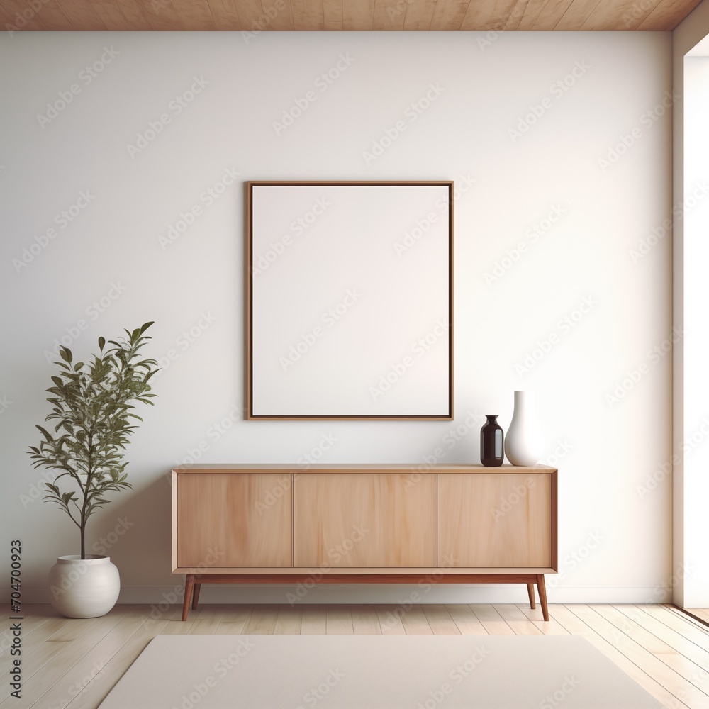 Minimalist Art Frame Mockup with Credenza Minimalist Art Frame Mockup with Credenza