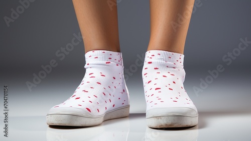 Young did wearing shocks and shoes on white background