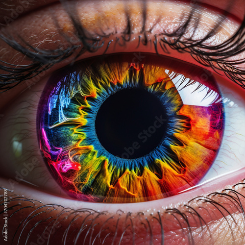 very close up image of a brightly coloured eyeball