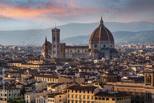 Skyline of downtown Florence during sunset, seen from the famous Piazzale Michelangelo photo