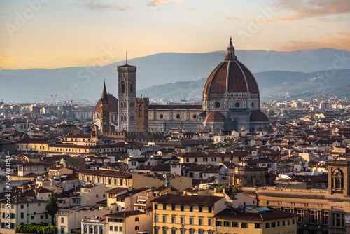 Skyline of downtown Florence during sunset, seen from the famous Piazzale Michelangelo photo
