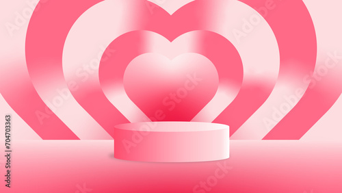 Pink heart of valentine with stand for product. Valentine background. Heart and love day