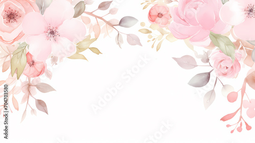 Floral frame with watercolor flowers, decorative flower background pattern, watercolor floral border background photo