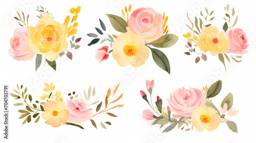 Fototapeta Naklejka Na Ścianę i Meble -  Floral frame with watercolor flowers, decorative flower background pattern, watercolor floral border background