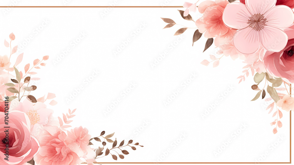 Floral frame with watercolor flowers, decorative flower background pattern, watercolor floral border background