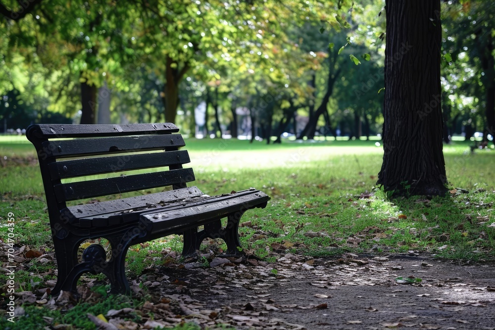 Lonely bench in a peaceful park Contemplation