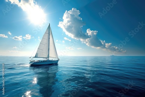 Lone yacht sailing on a tranquil ocean Freedom