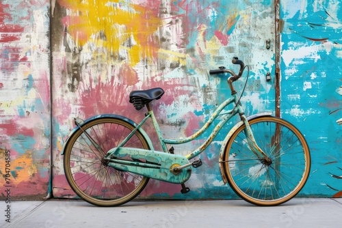 Vintage bicycle against a colorful mural Urban charm