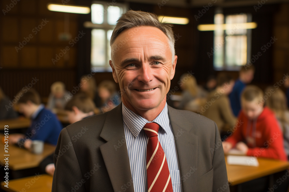 Portrait of a Mathematics Teacher in the Classroom, A Joyful Mathematics Professor Celebrating International Day of Mathematics and Proud of His Teaching Achievements Portrait of a Mathematics Teacher in the Classroom, A Joyful Mathematics Professor Celebrating International Day of Mathematics and Proud of His Teaching Achievements