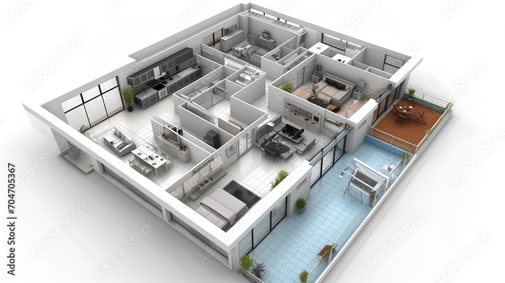 3d building model on architecture blueprint, Generative AI 3d building model on architecture blueprint, Generative AI