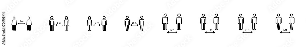 Social distance icon set. social distancing icon. self quarantine sign