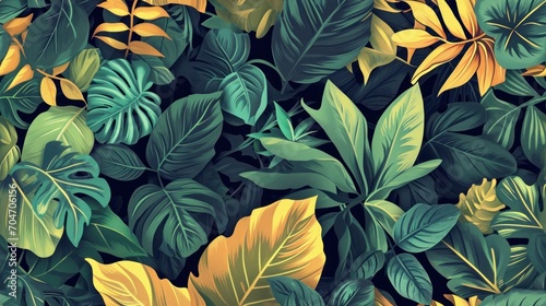  a bunch of green and yellow leaves on a black background with yellow and green leaves on the bottom of the image.