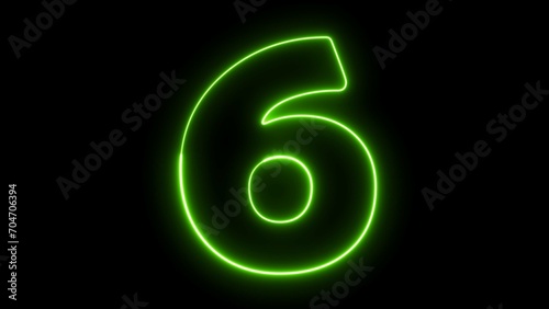 6 number text font with neon light. Luminous and shimmering haze inside the letters of the text 
six. 6 number neon sign.