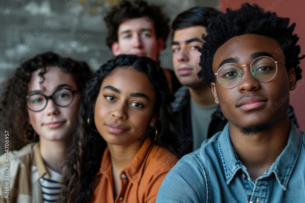 Portrait of group of diverse young people looking at camera.
