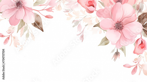 Floral frame with watercolor flowers, decorative flower background pattern, watercolor floral border background