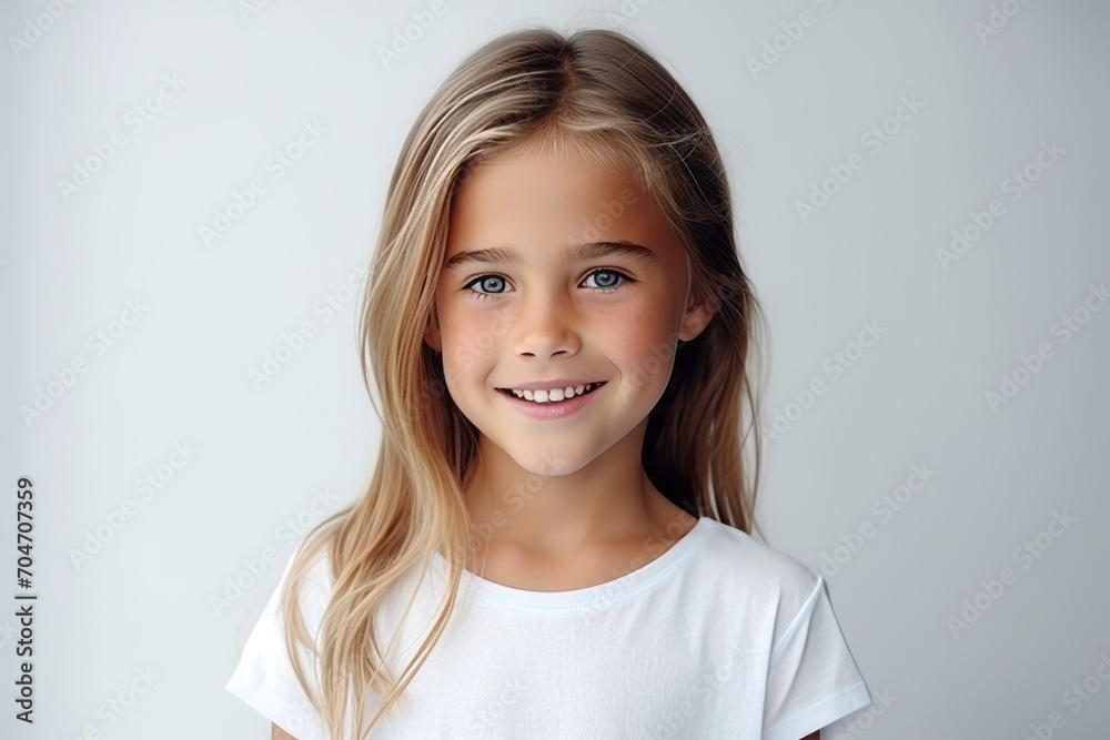Portrait of a beautiful smiling little girl in a white T-shirt Portrait of a beautiful smiling little girl in a white T-shirt