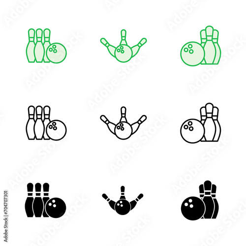 Bowling icon set. bowling ball and pin icon. bowling pins