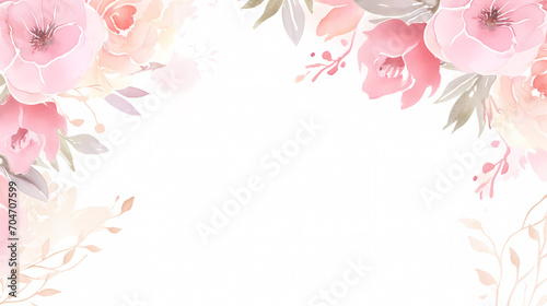 Floral frame with watercolor flowers, decorative flower background pattern, watercolor floral border background