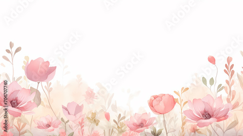 Fototapeta Naklejka Na Ścianę i Meble -  Floral frame with watercolor flowers, decorative flower background pattern, watercolor floral border background
