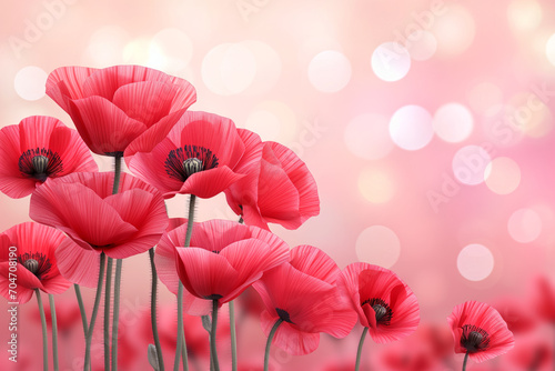 Red poppies flowers against pink background