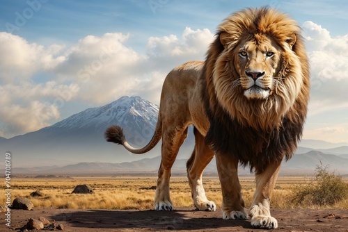 King of the Plains  The Majestic Lion and the Mountain
