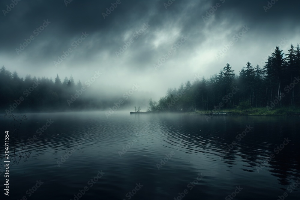 Misty lake in the morning Misty lake in the morning