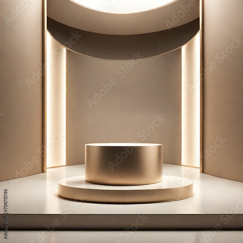 brown podium display product withlight photo